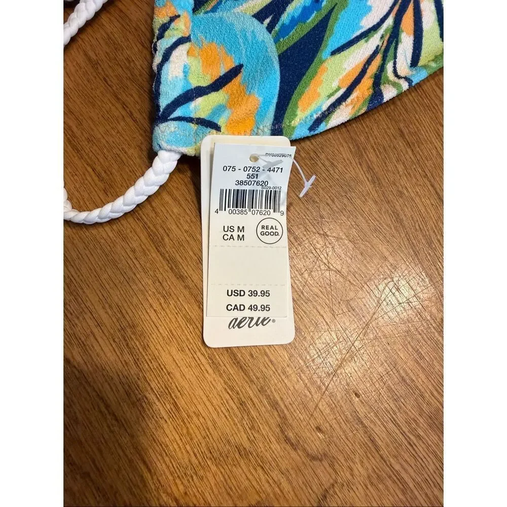 NWT Aerie Buzzed Terry String Triangle Bikini Top Multicolor Medium Juniors
